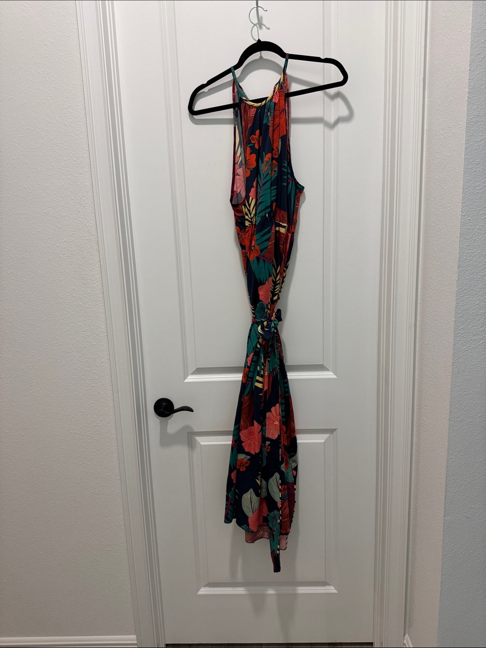 Tropical Halter Maxi Dress in Teal and Coral